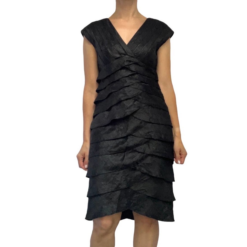 Aidan Mattox Niteline Tiered Black V-neck Evening Cocktail Dress women size 4